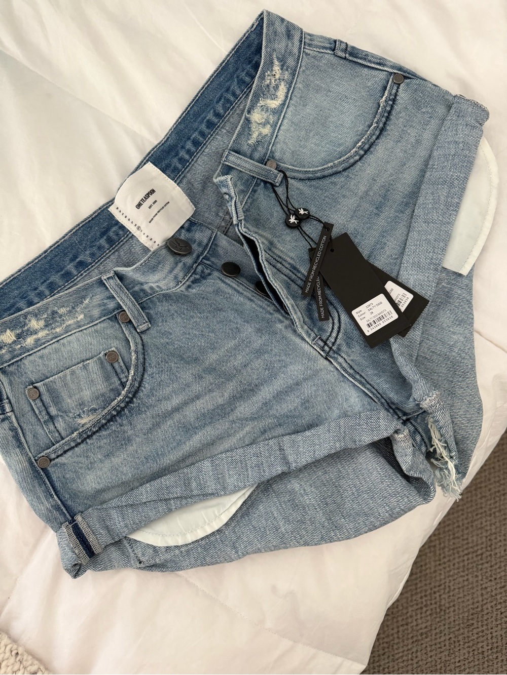 One Teaspoon Light Blue Distressed Denim Shorts